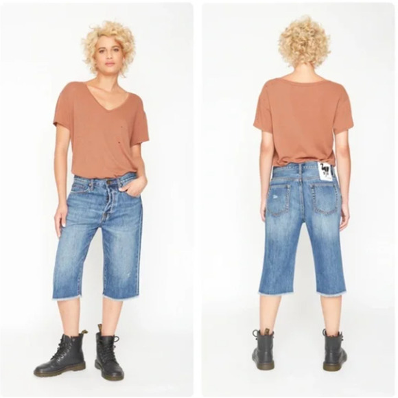 FREE People X Sandrine Rose Bermuda Jean Shorts Size 24 NWT - Picture 1 of 9